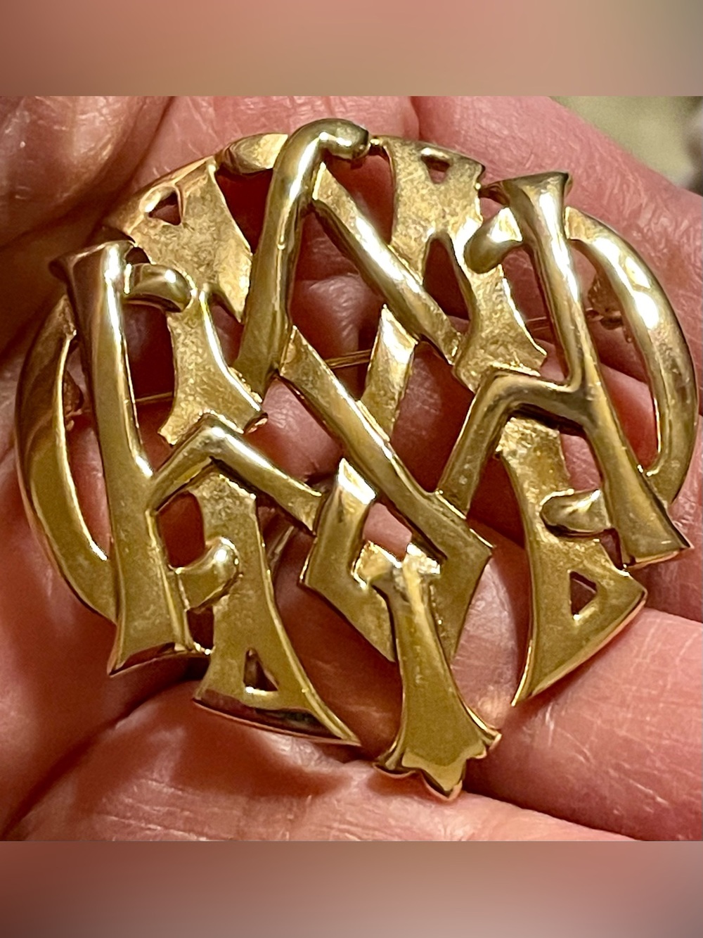 Vintage Carolee Gold-Tone Interlocking Monogram Brooch